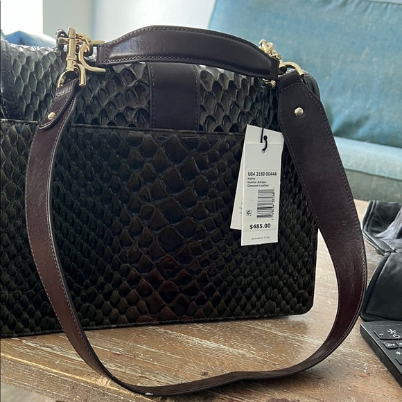NWT Retired Brahmin Bag.Elegant dark olive green and brown Handbag. - Picture 5 of 9